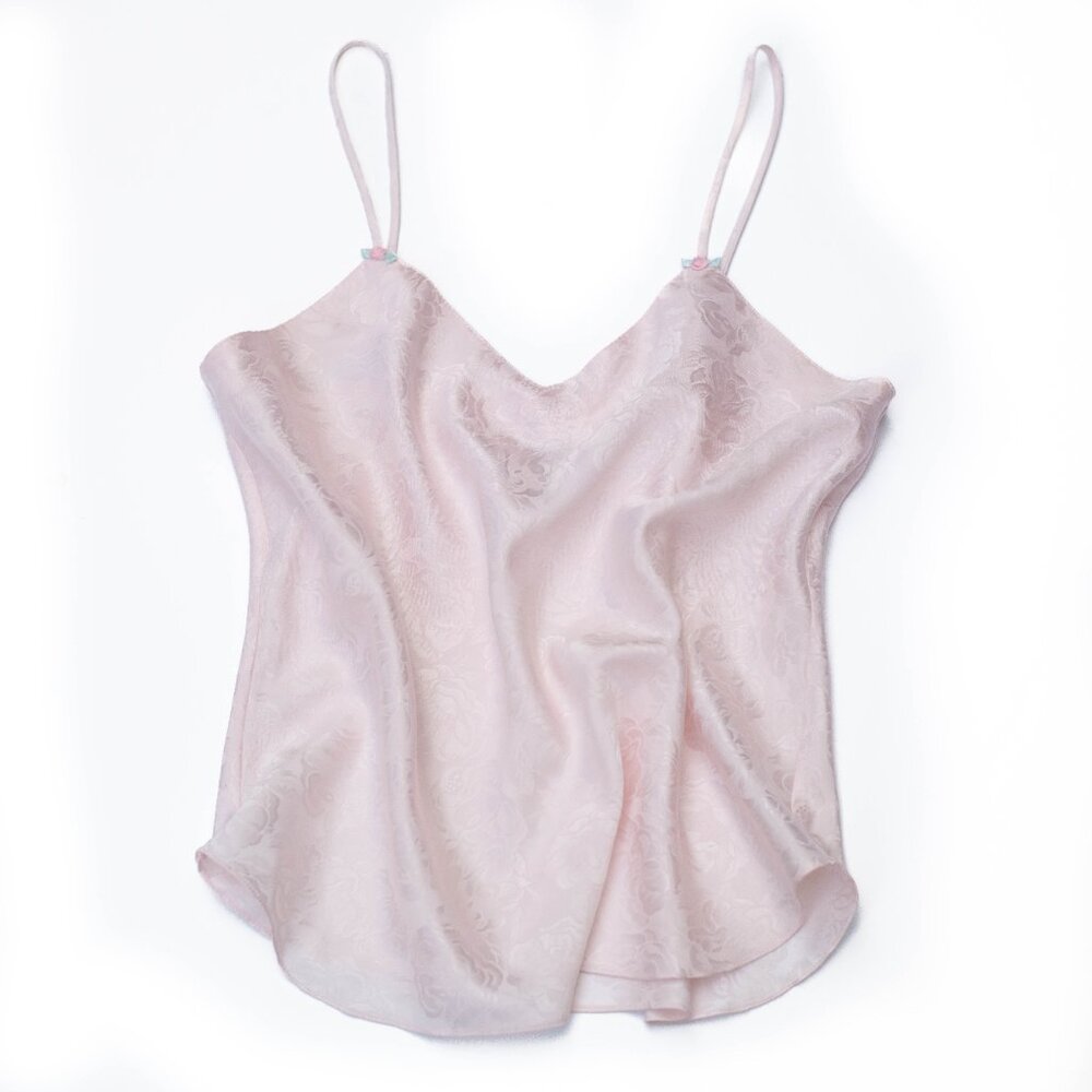 Vtg Y2K Erika Taylor‎ Cami M Floral Satin Jacquard Romantic Dainty Coquette